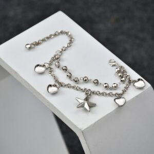 Silver Combining Star Charms Anklet with Heart to Create a Chic Elegant Statement