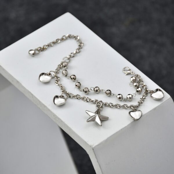 Silver Combining Star Charms Anklet with Heart to Create a Chic Elegant Statement