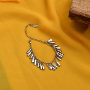 Nature-Inspired Elegance: Handmade Silver Alloy Hanging Leaf Chain Bracelet